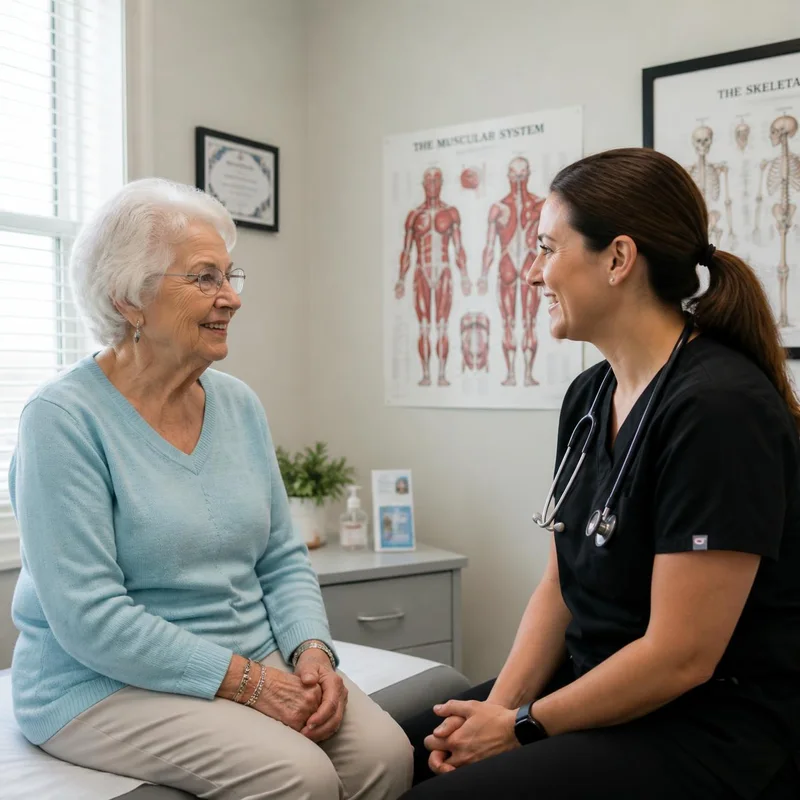 A care team member talking with a patient before her procedure