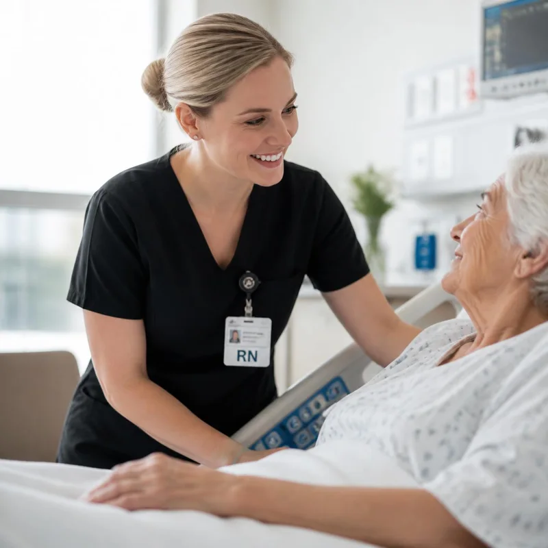 A nurse helping a patient feel comfortable on the day of surgery